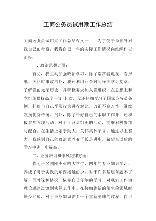 工商公务员试用期工作总结