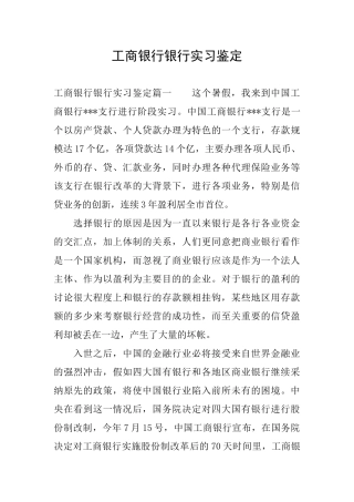 工商银行银行实习鉴定