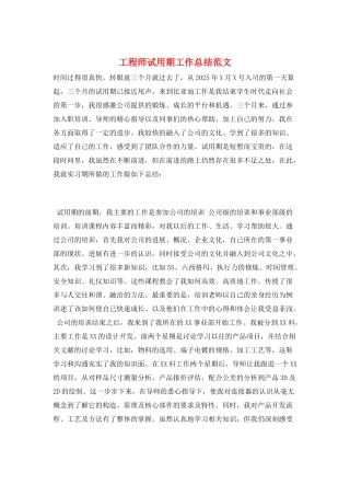 工程师试用期工作总结范文