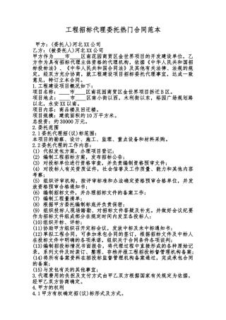工程招标代理委托热门合同范本范本