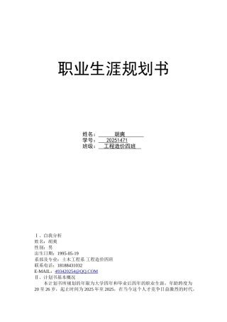 工程造价职业规划书