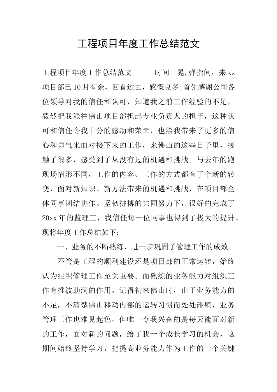 工程项目年度工作总结范文_第1页