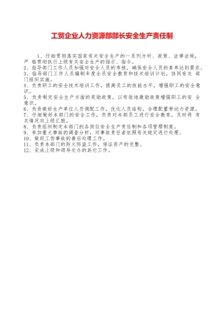 工贸企业人力资源部部长安全生产责任制—