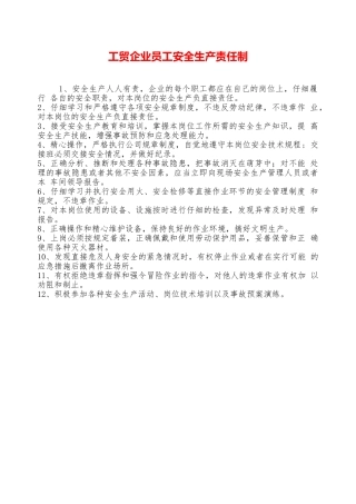 工贸企业员工安全生产责任制—
