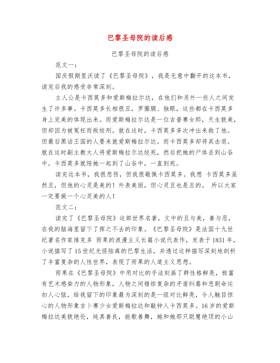巴黎圣母院的读后感_第1页