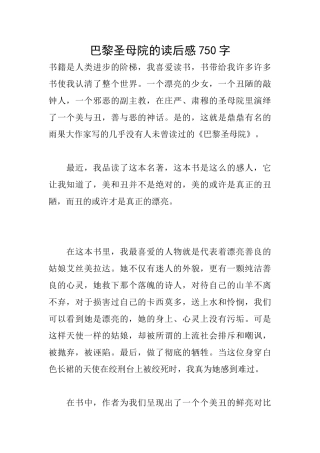巴黎圣母院的读后感750字