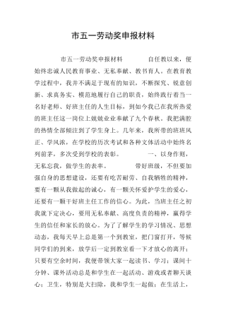 市五一劳动奖申报材料