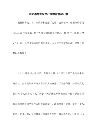 市交通局安全生产大检查情况汇报