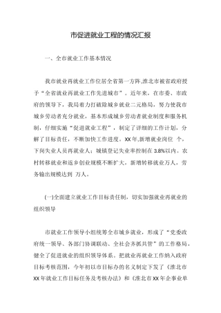 市促进就业工程的情况汇报