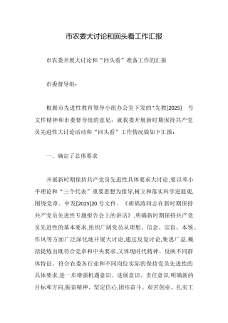 市农委大讨论和回头看工作汇报