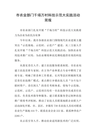 市农业部门千场万村科技示范大实践活动简报