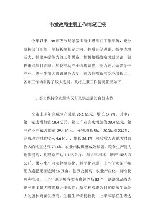 市发改局主要工作情况汇报
