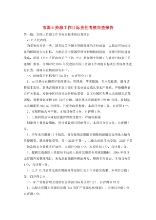 市国土资源工作目标责任考核自查报告