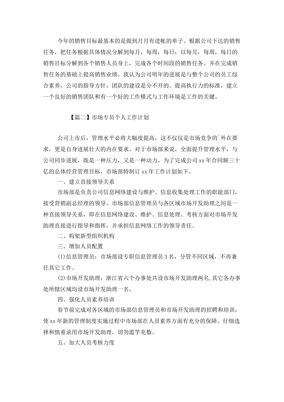 市场专员个人工作计划_第2页