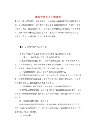 市场专员个人工作计划