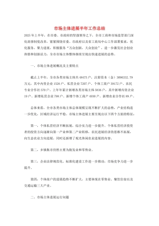 市场主体发展半年工作总结