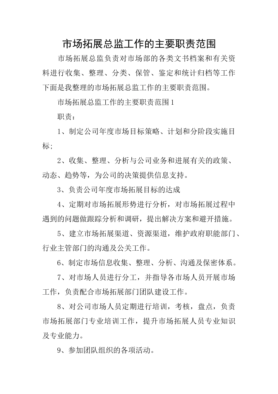 市场拓展总监工作的主要职责范围_第1页