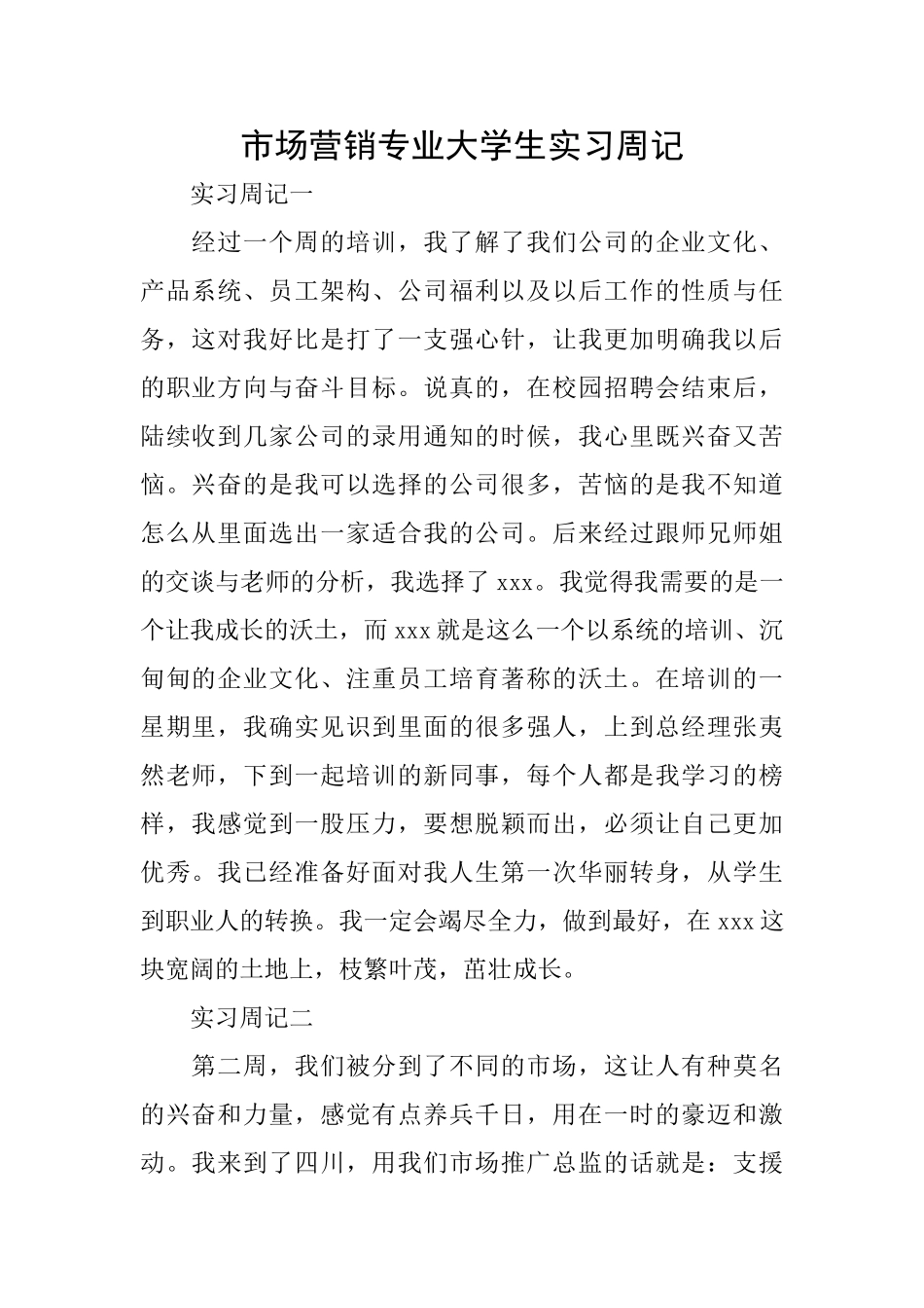 市场营销专业大学生实习周记_第1页