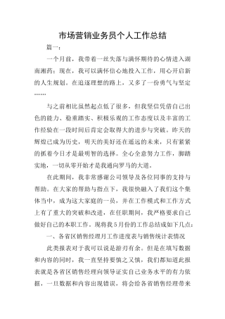 市场营销业务员个人工作总结