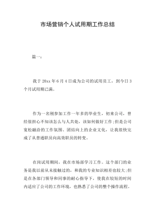 市场营销个人试用期工作总结