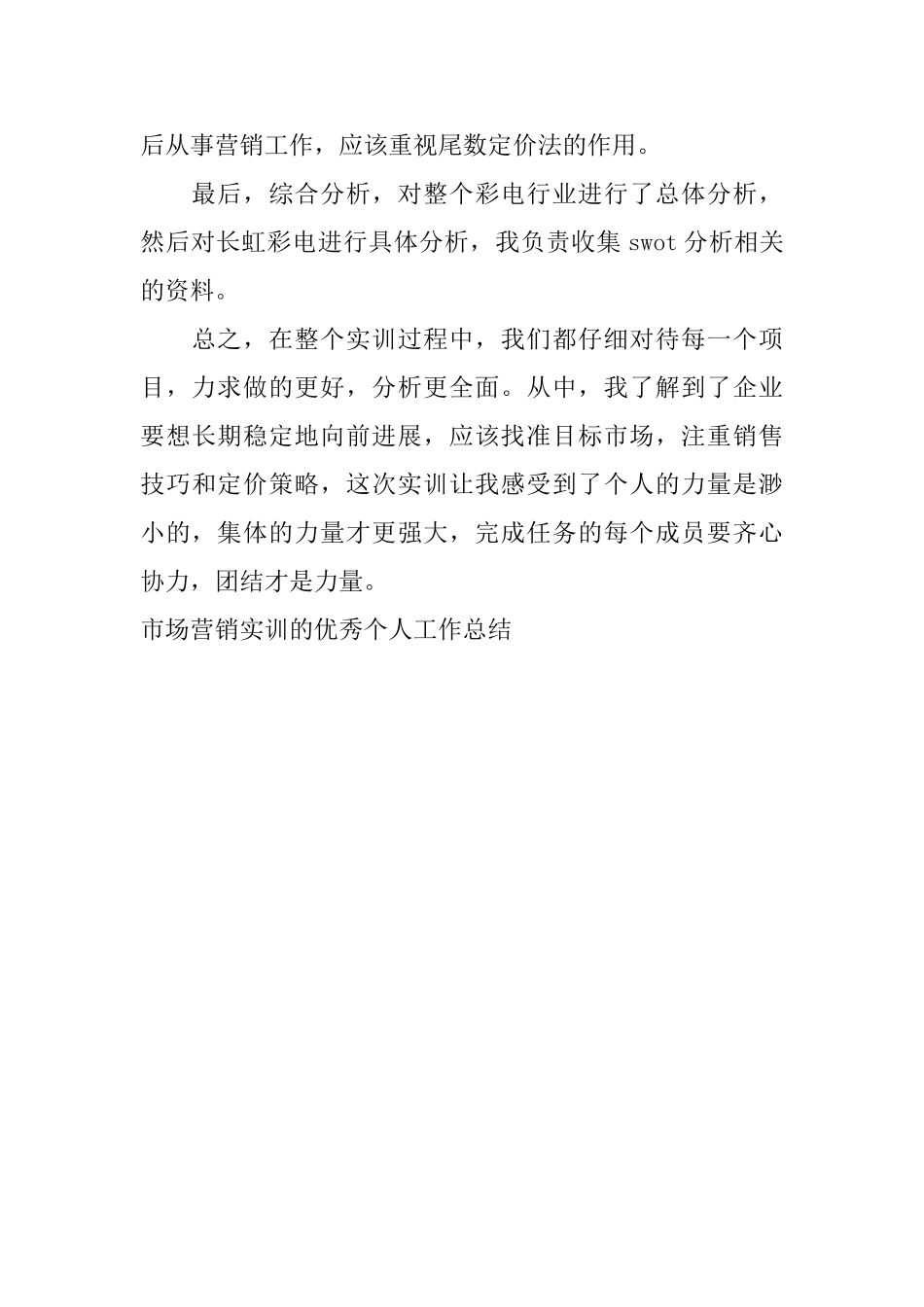 市场营销实训的优秀个人工作总结_第3页