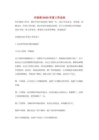 市场部2025年度工作总结