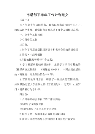 市场部下半年工作计划范文