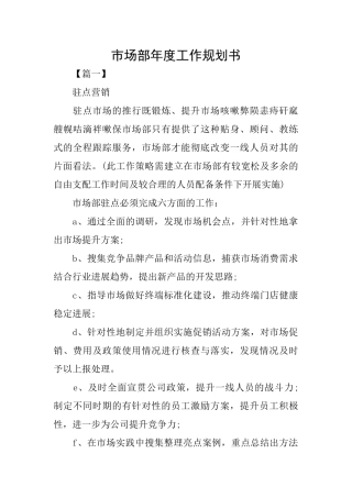 市场部年度工作规划书