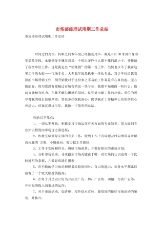 市场部经理试用期工作总结