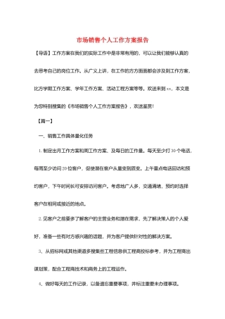 市场销售个人工作计划报告