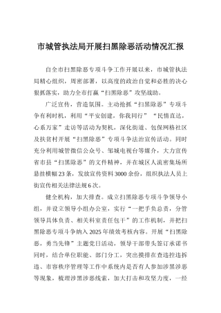 市城管执法局开展扫黑除恶活动情况汇报
