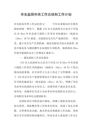 市安监局年终工作总结和工作计划