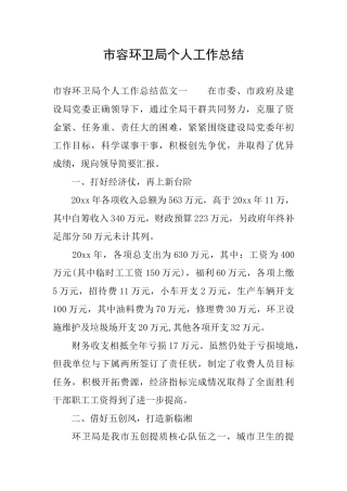 市容环卫局个人工作总结