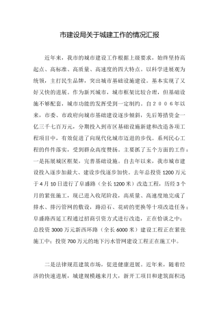市建设局关于城建工作的情况汇报