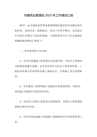 市建筑业管理处2025年工作情况汇报