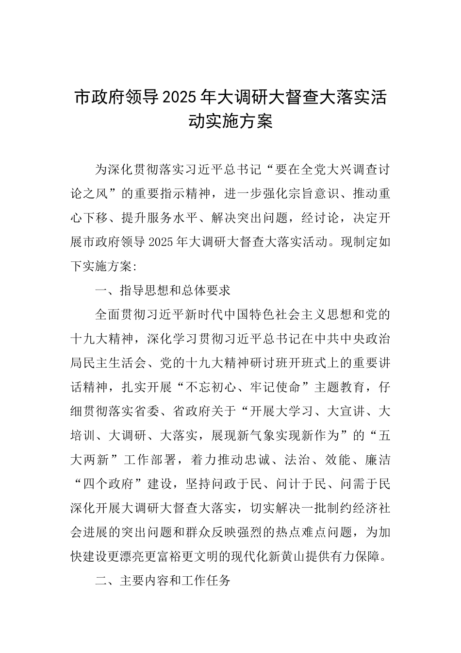 市政府领导2025年大调研大督查大落实活动实施方案_第1页