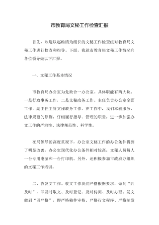 市教育局文秘工作检查汇报