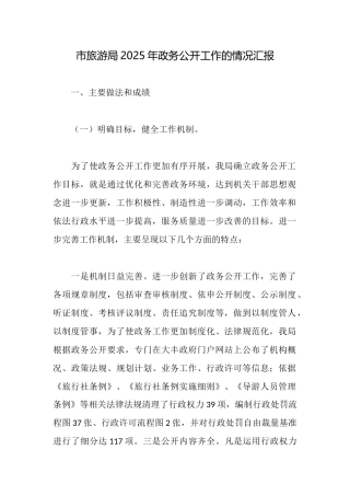 市旅游局2025年政务公开工作的情况汇报