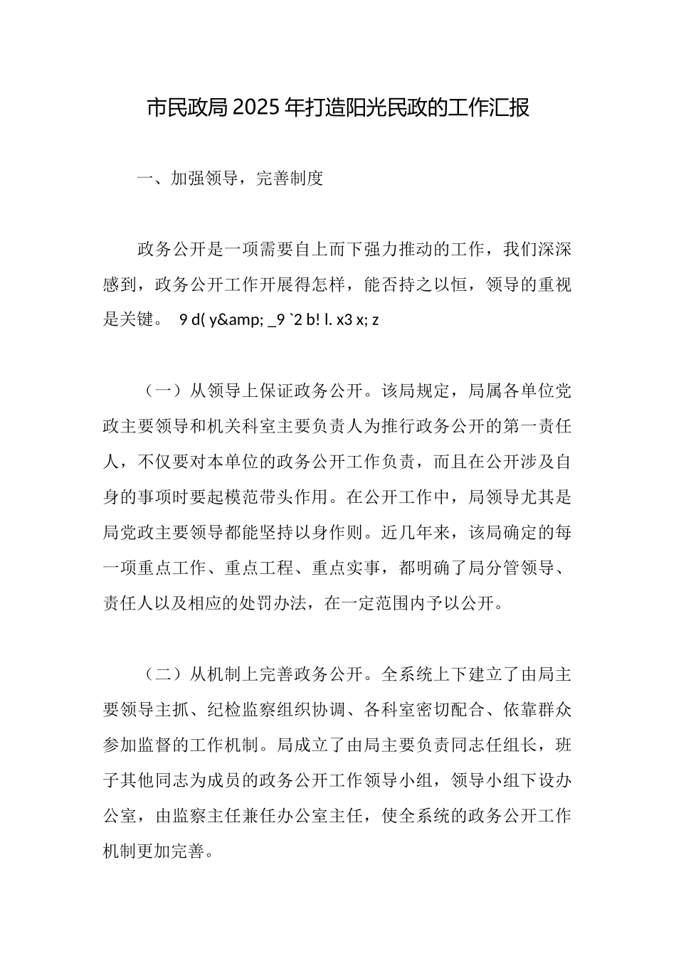 市民政局2025年打造阳光民政的工作汇报_第1页
