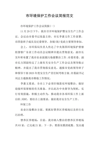 市环境保护工作会议简报范文