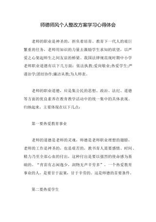 师德师风个人整改方案学习心得体会