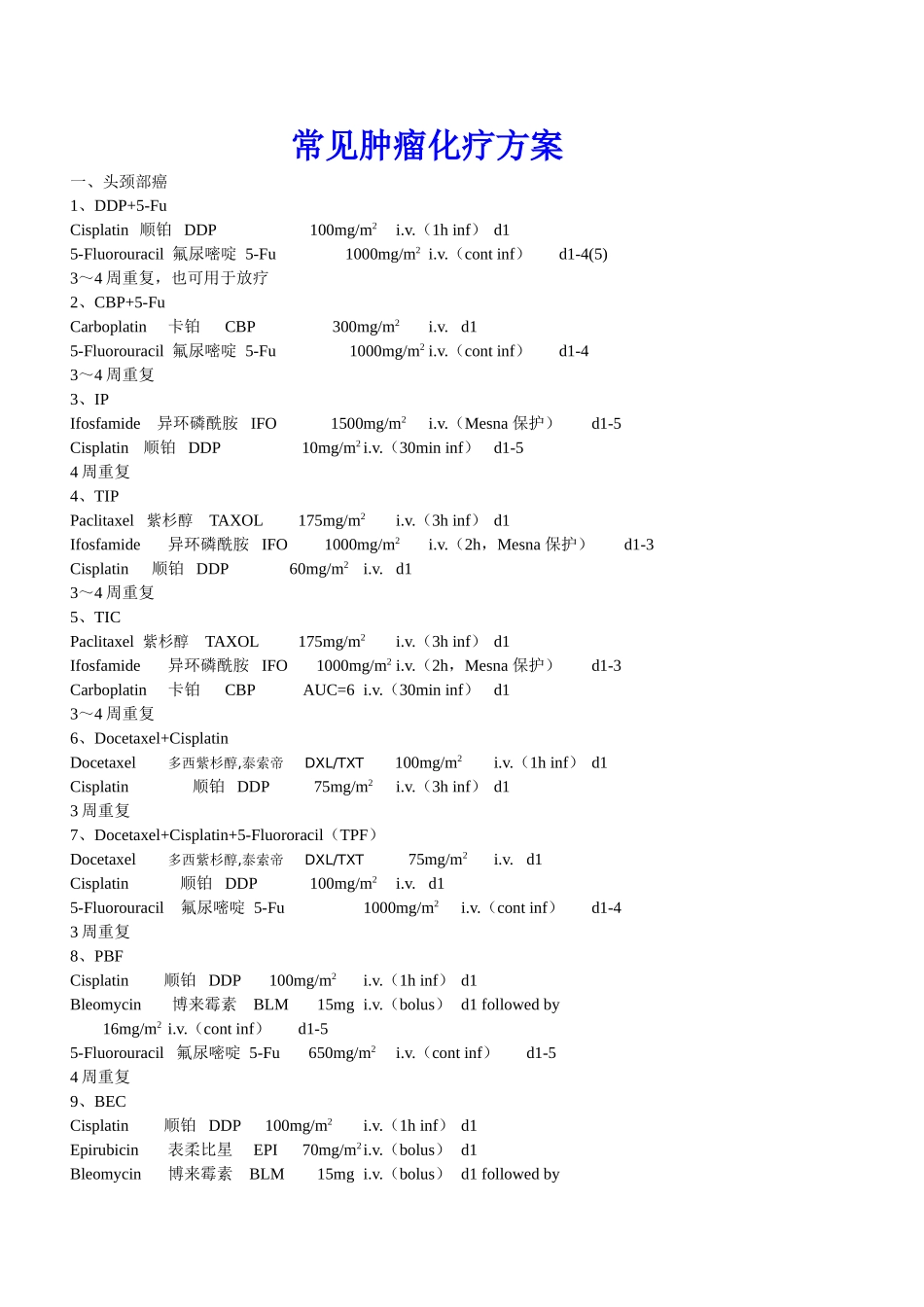 常见肿瘤化疗方案_第1页