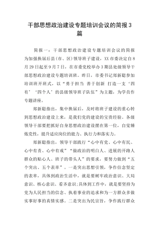 干部思想政治建设专题培训会议的简报3篇