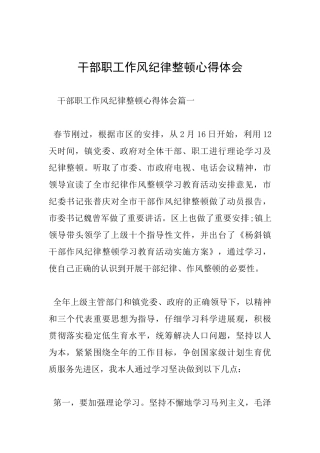 干部职工作风纪律整顿心得体会