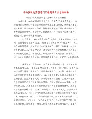 年公安机关刑侦部门三基建设工作总结材料
