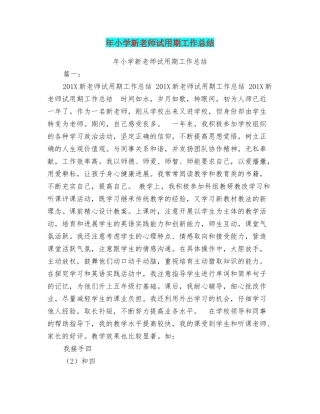 年小学新教师试用期工作总结