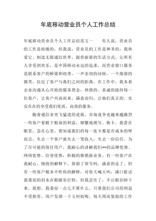 年底移动营业员个人工作总结