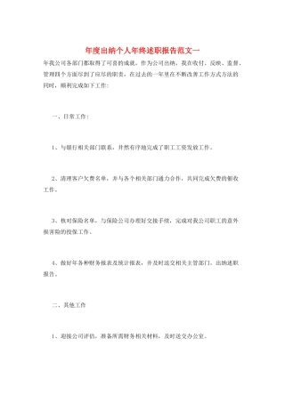 年度出纳个人年终述职报告范文一