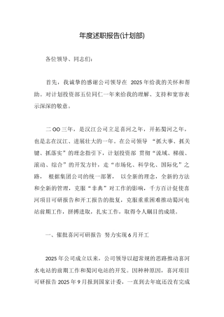 年度述职报告(计划部)