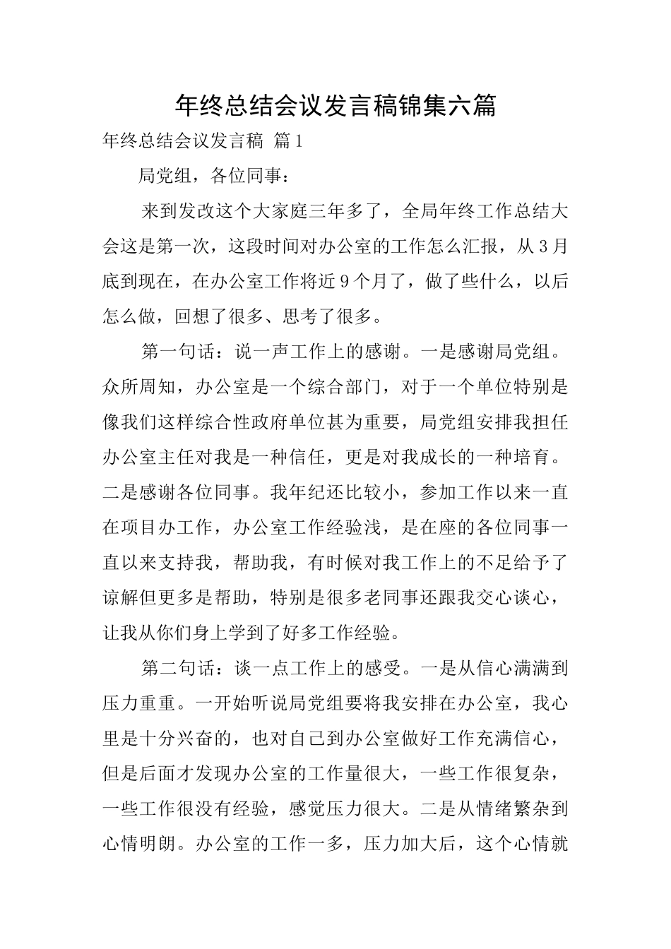 年终总结会议发言稿锦集六篇_第1页
